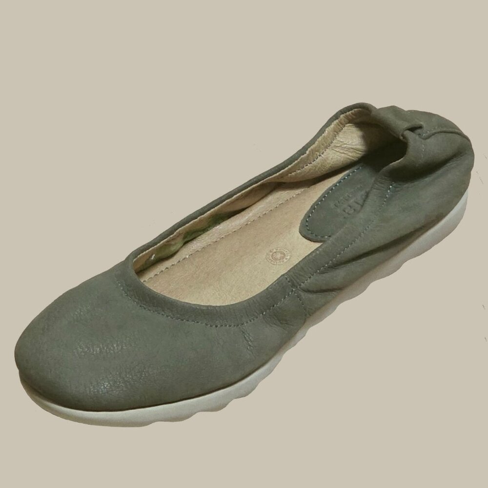 NEW bussola Women Pace Porto Burnished Nubuck Sage Sporty Scrunch Ballet Flat